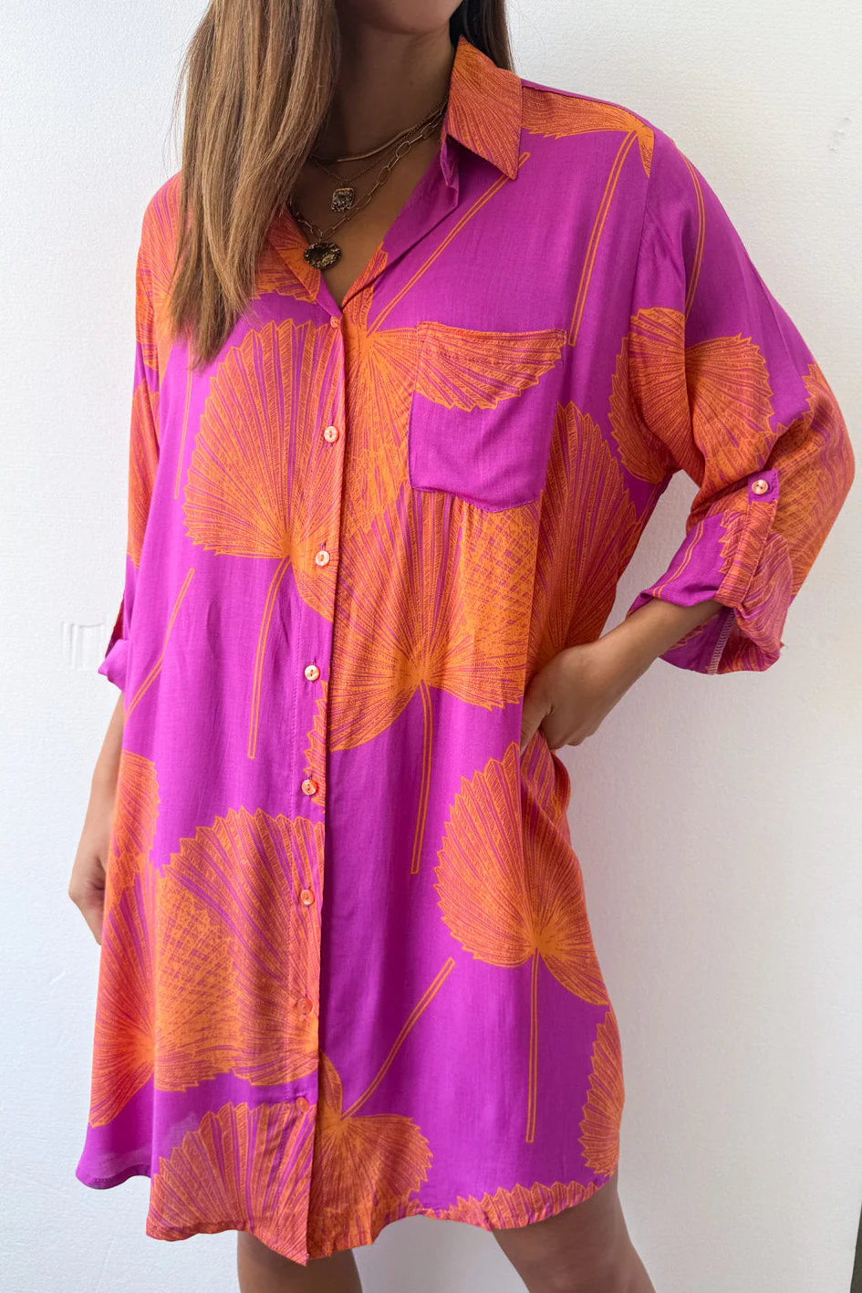 Nirvana Shirt Dress - Purple Orange Palm - Image 10