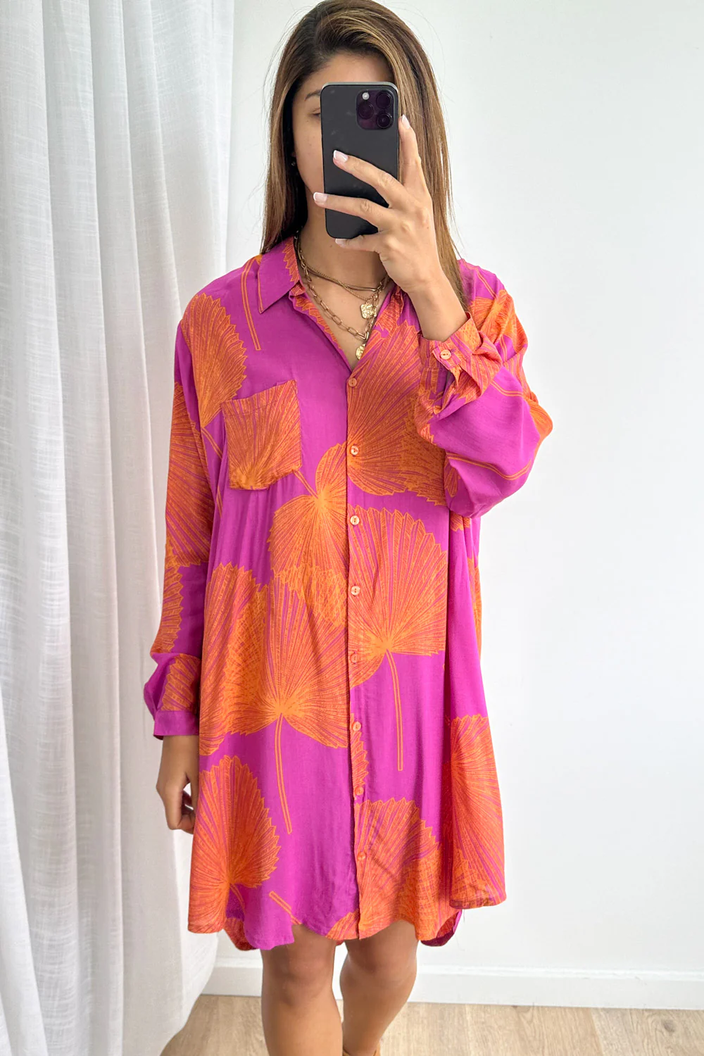 Nirvana Shirt Dress - Purple Orange Palm - Image 15