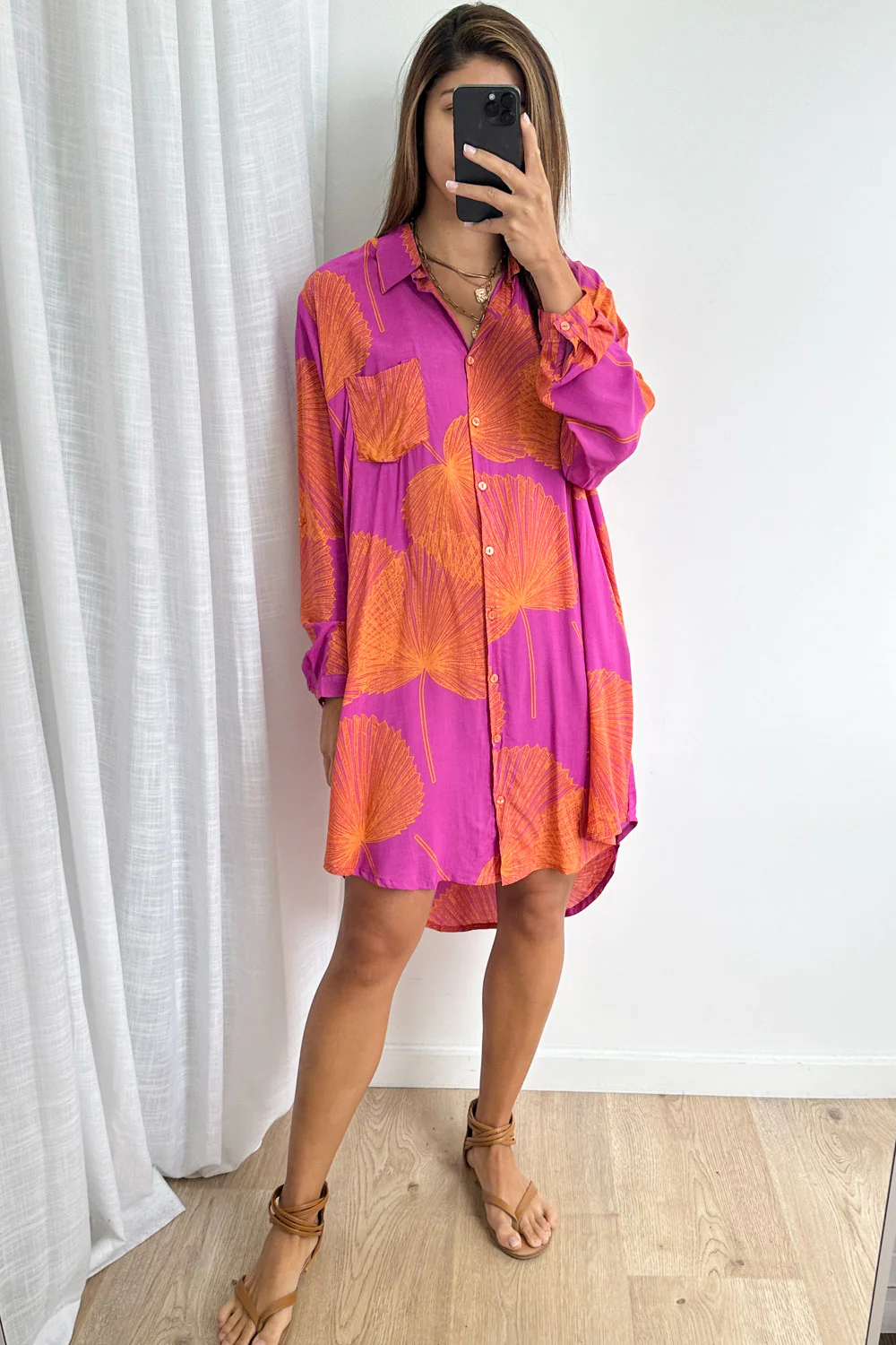 Nirvana Shirt Dress - Purple Orange Palm - Image 16