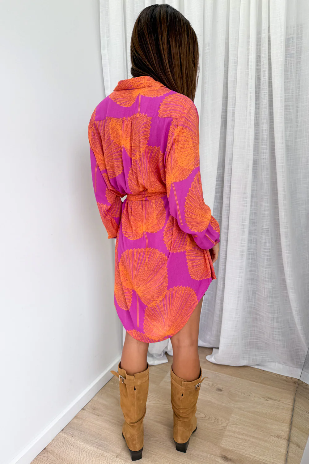 Nirvana Shirt Dress - Purple Orange Palm - Image 5