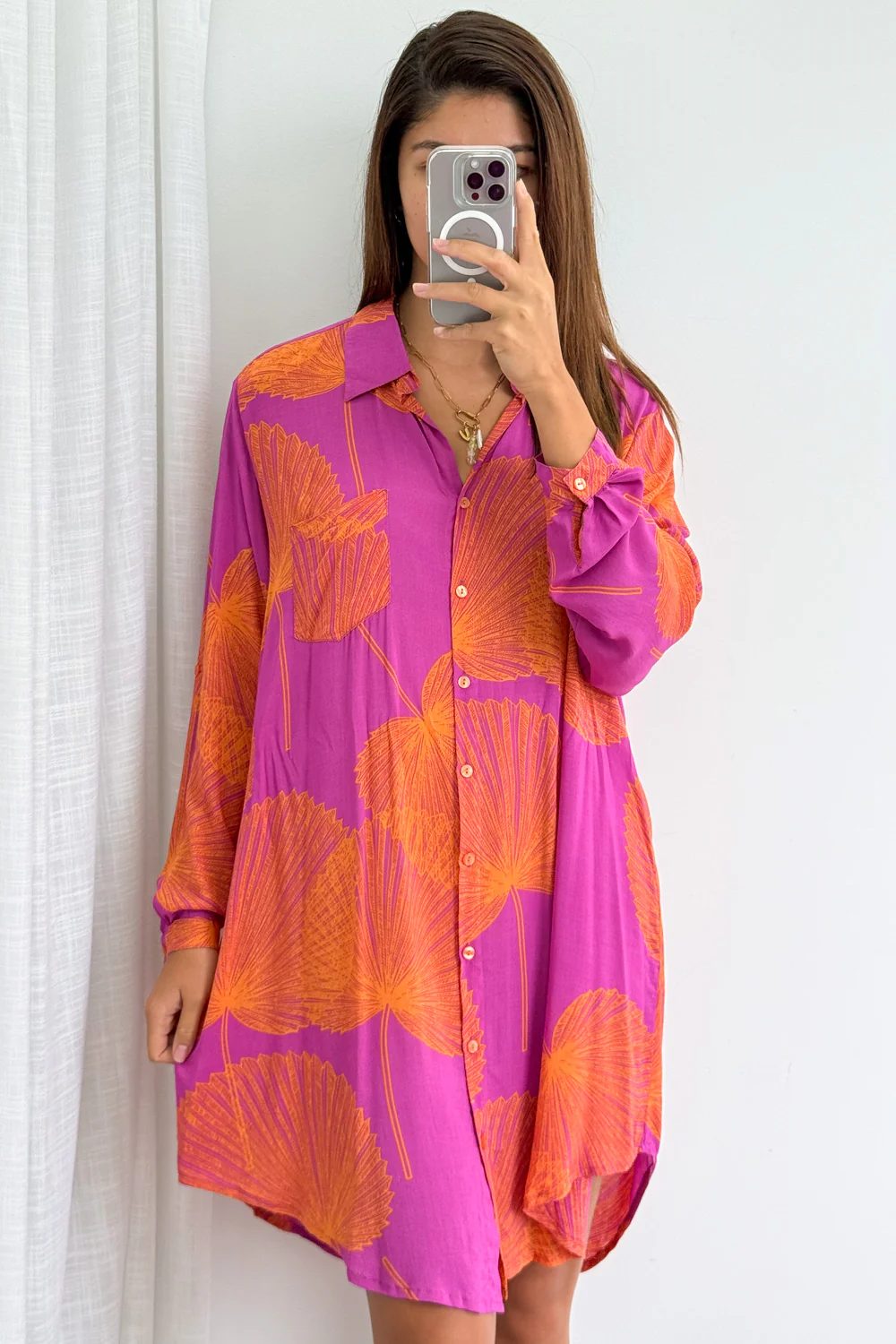 Nirvana Shirt Dress - Purple Orange Palm - Image 6