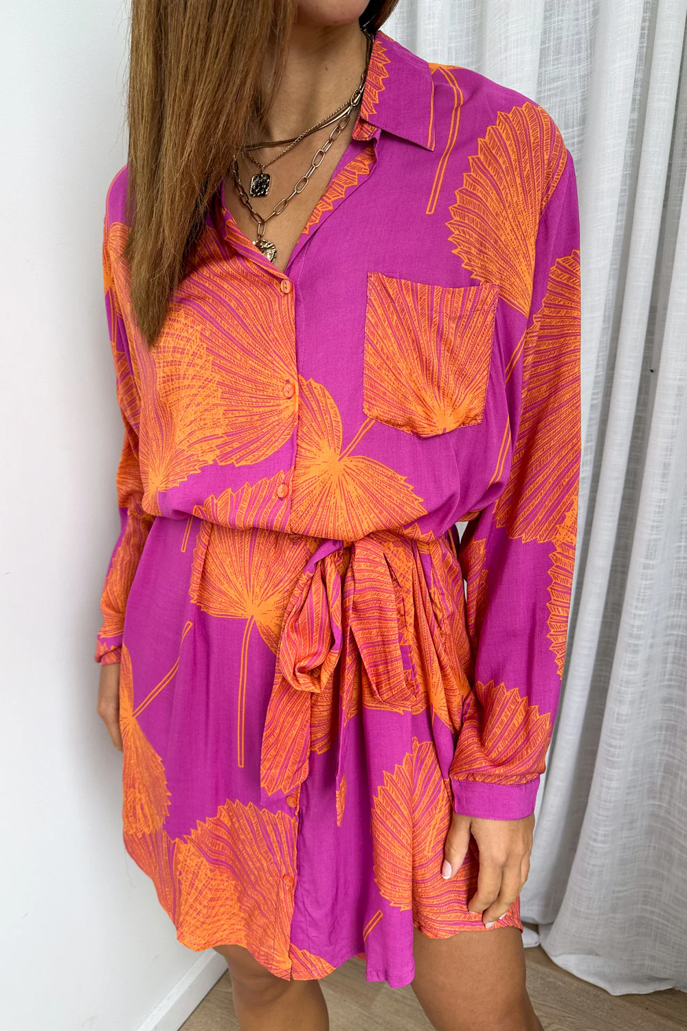 Nirvana Shirt Dress - Purple Orange Palm - Image 7
