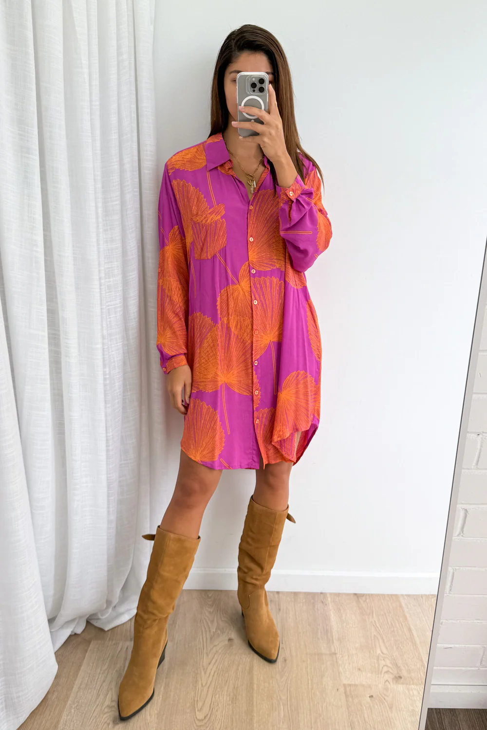 Nirvana Shirt Dress - Purple Orange Palm - Image 8