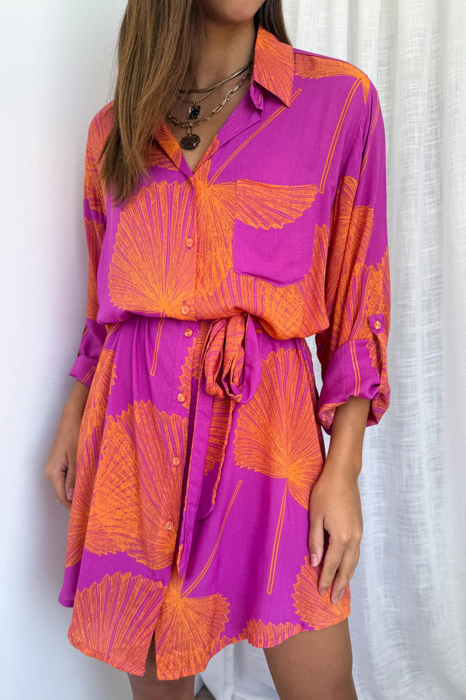 Nirvana Shirt Dress - Purple Orange Palm - Image 9
