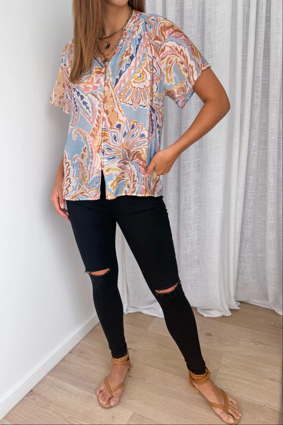 Nyla Blouse - Blue Abstract Paisley - Image 3