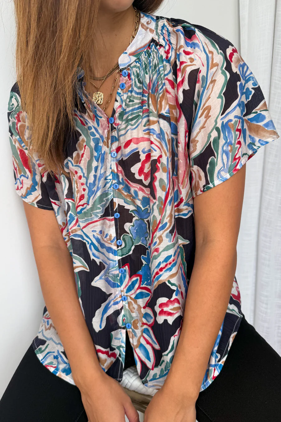 Nyla Blouse - Black Multi Leaf - Image 2