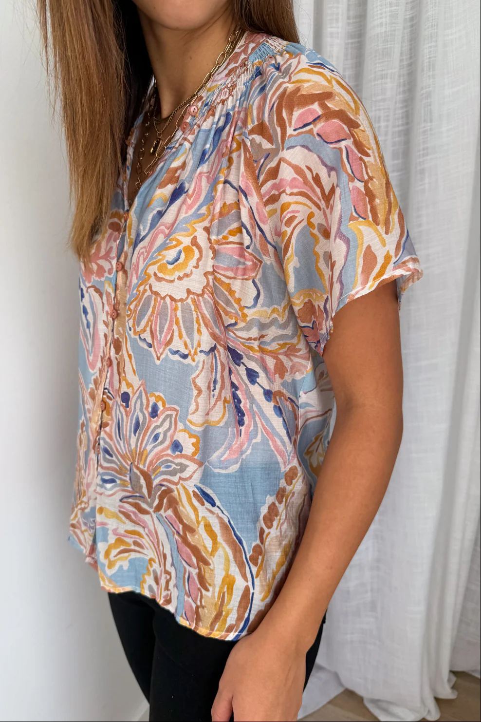 Nyla Blouse - Blue Abstract Paisley - Image 4