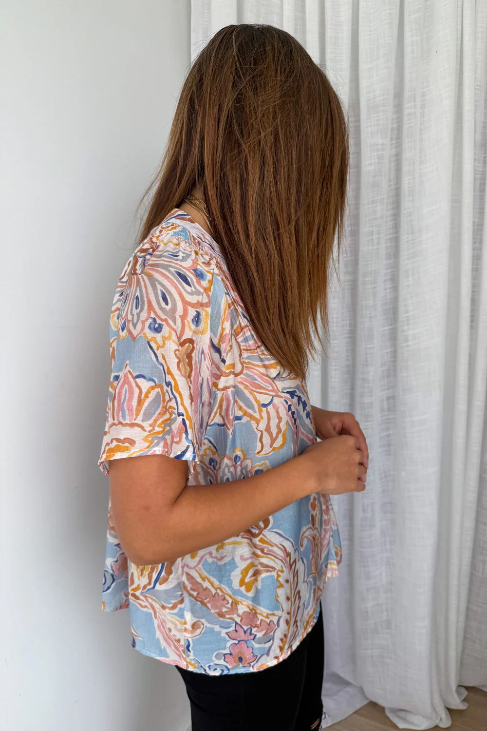 Nyla Blouse - Blue Abstract Paisley - Image 5
