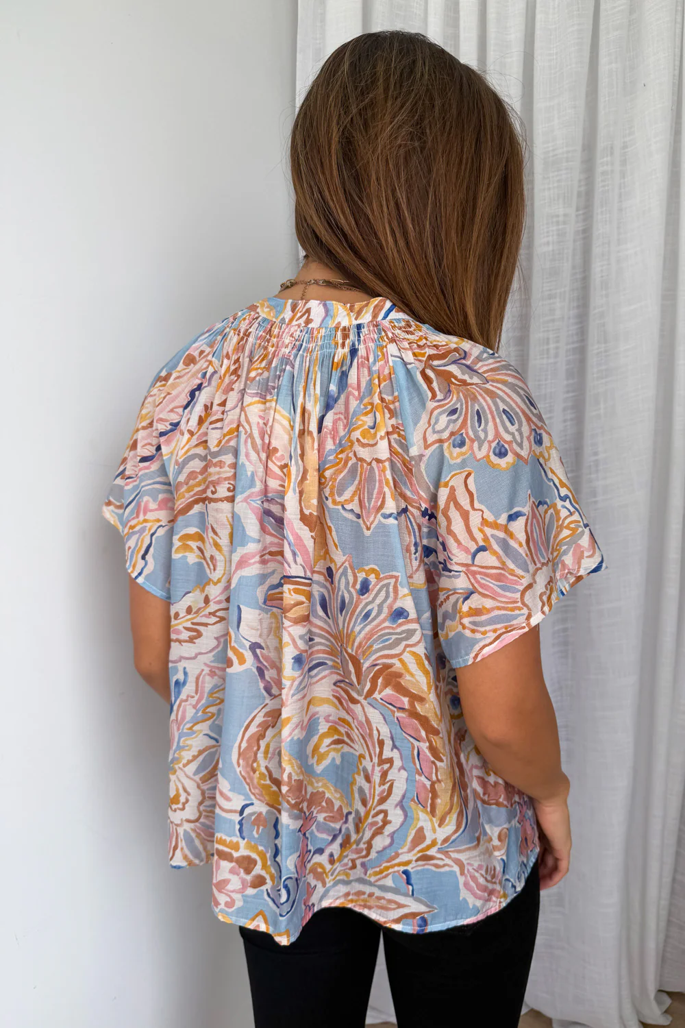 Nyla Blouse - Blue Abstract Paisley - Image 6