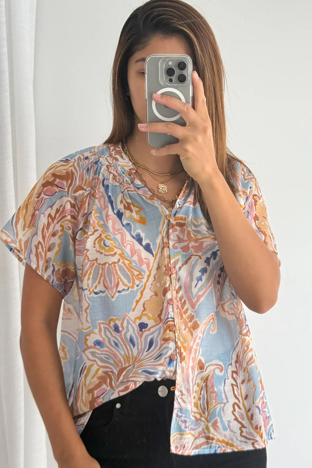 Nyla Blouse - Blue Abstract Paisley - Image 8