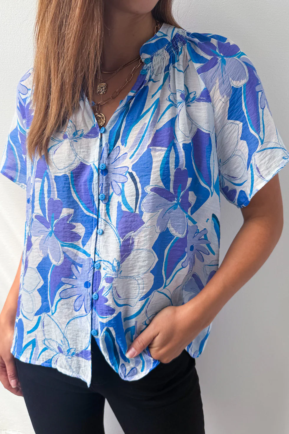 Nyla Blouse - Blue Watercolour Floral - Image 2