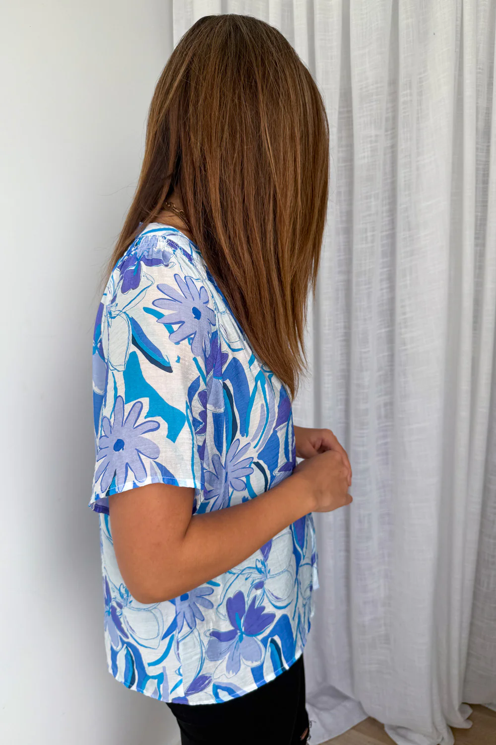 Nyla Blouse - Blue Watercolour Floral - Image 4
