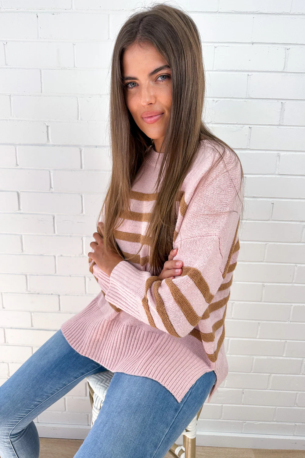 Oli Knit - Pink Tan Stripe - Image 12