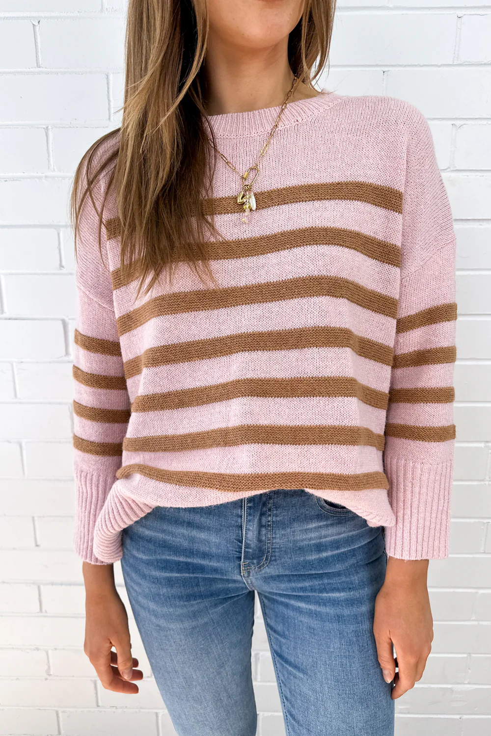 Oli Knit - Pink Tan Stripe - Image 2