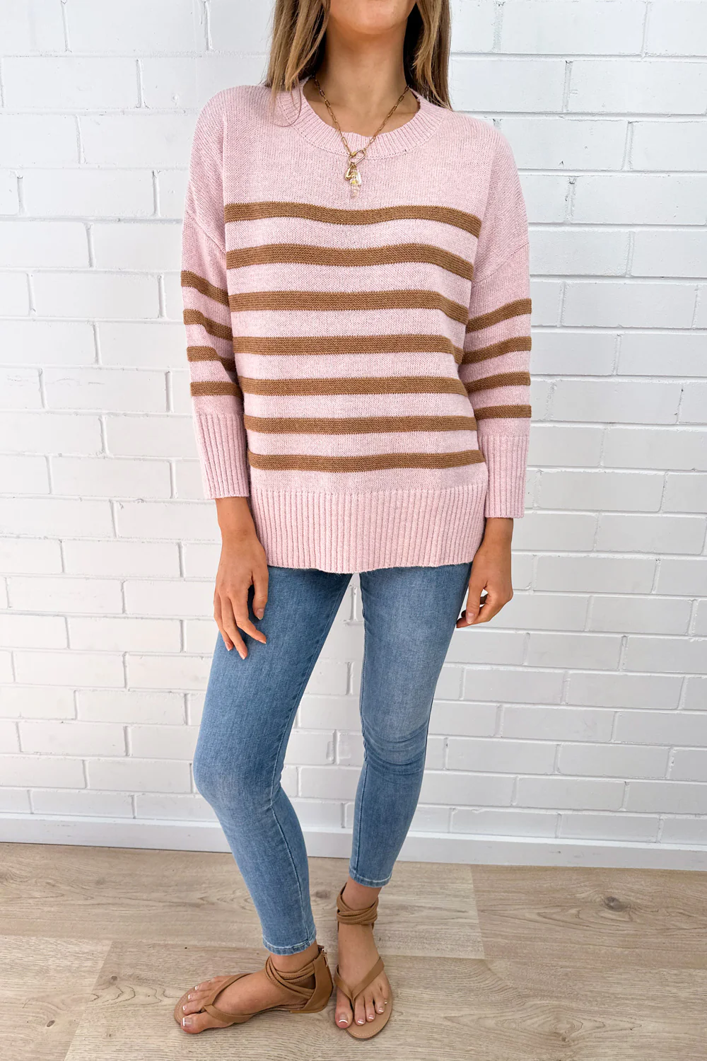 Oli Knit - Pink Tan Stripe - Image 3