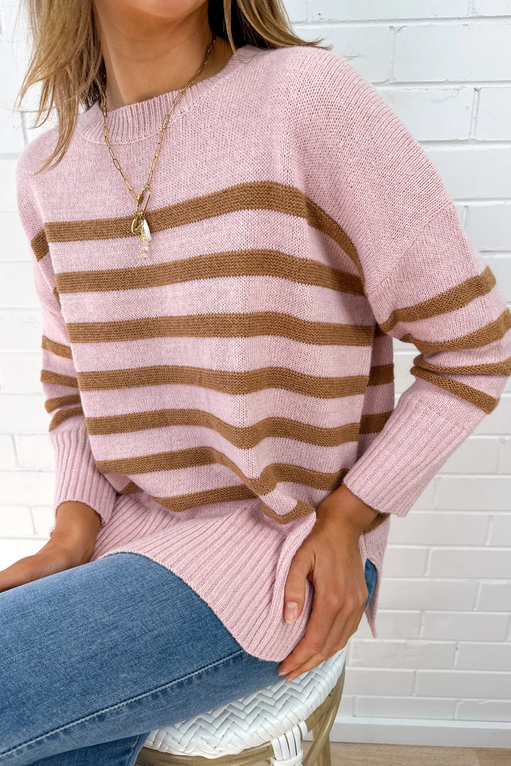 Oli Knit - Pink Tan Stripe - Image 4