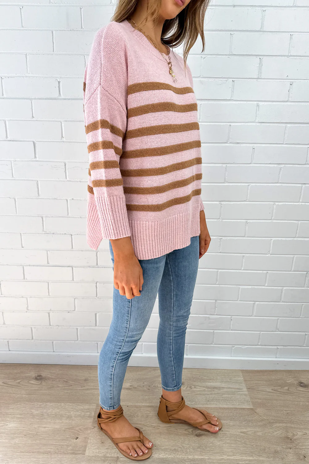 Oli Knit - Pink Tan Stripe - Image 5