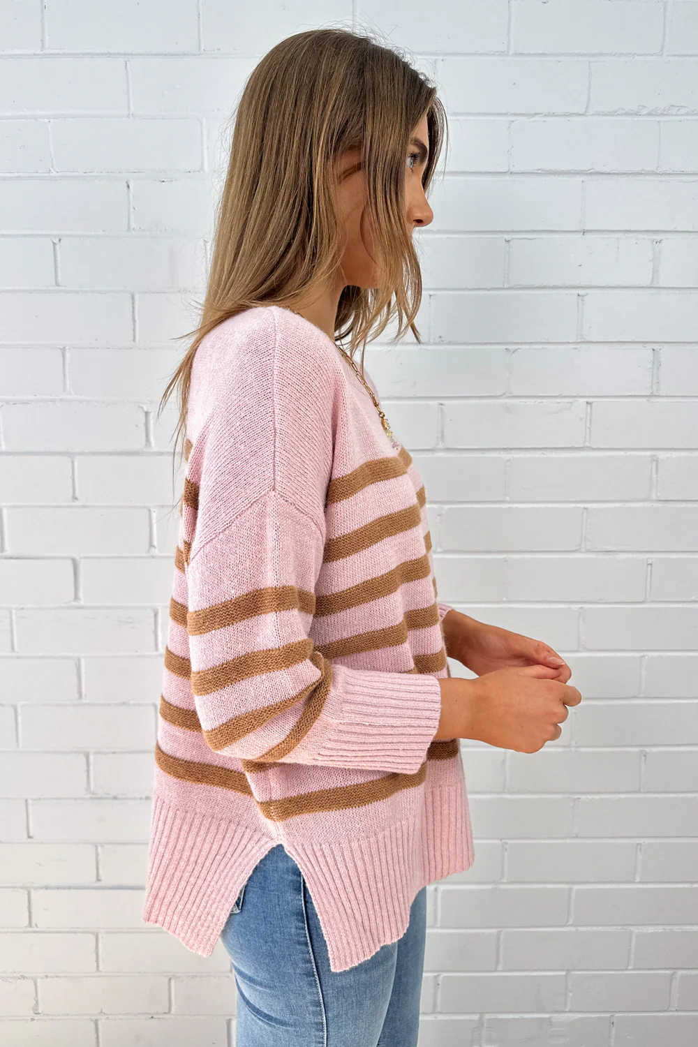 Oli Knit - Pink Tan Stripe - Image 6