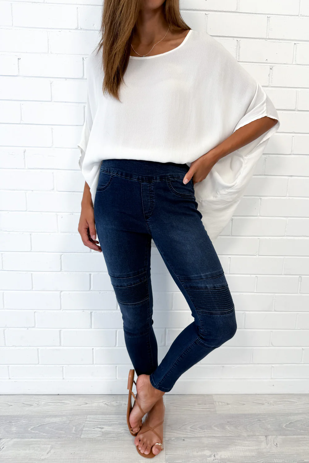 Panel Skinny Jeans - Dark Denim - Image 11