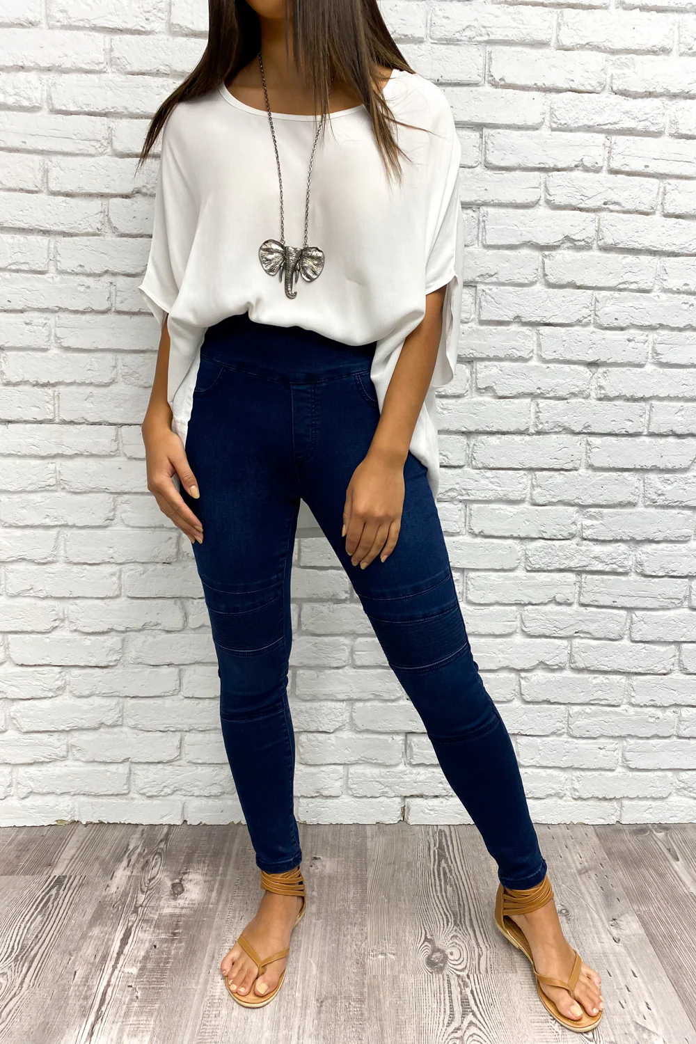 Panel Skinny Jeans - Dark Denim - Image 13