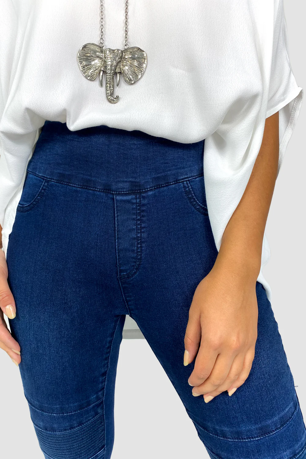 Panel Skinny Jeans - Dark Denim - Image 14