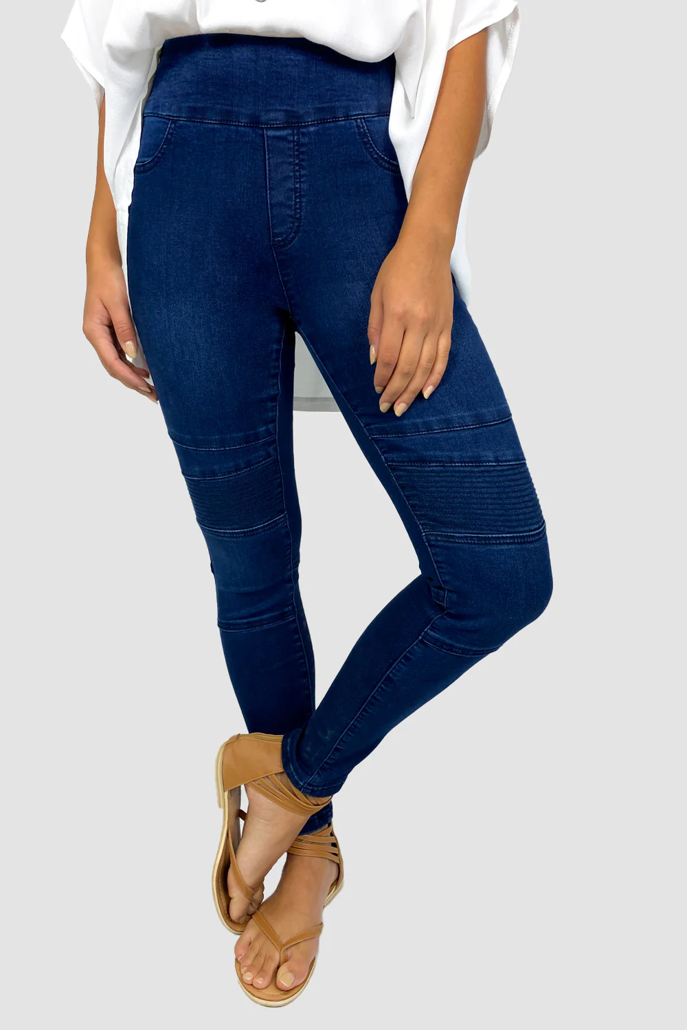 Panel Skinny Jeans - Dark Denim - Image 15