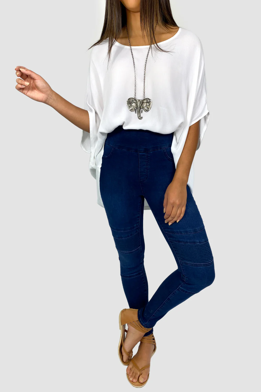 Panel Skinny Jeans - Dark Denim - Image 16