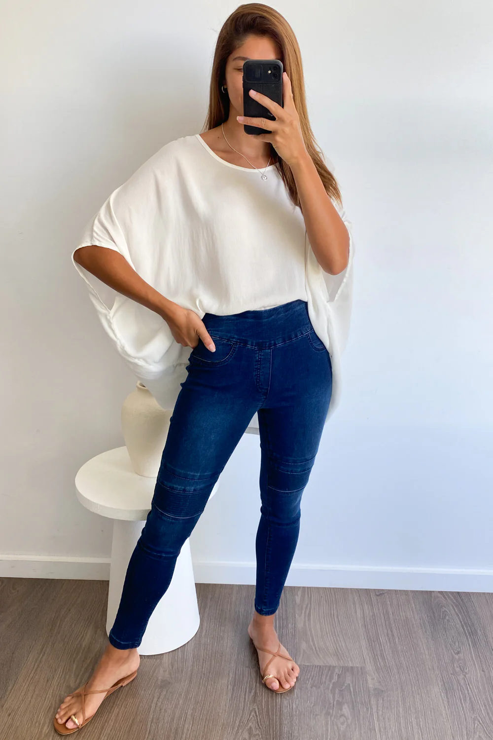Panel Skinny Jeans - Dark Denim - Image 6