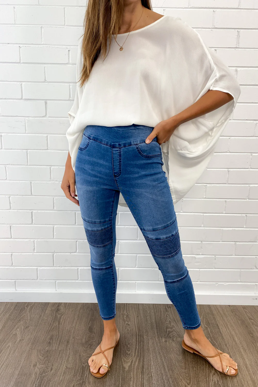 Panel Skinny Jeans Petite - Mid Denim - Image 13