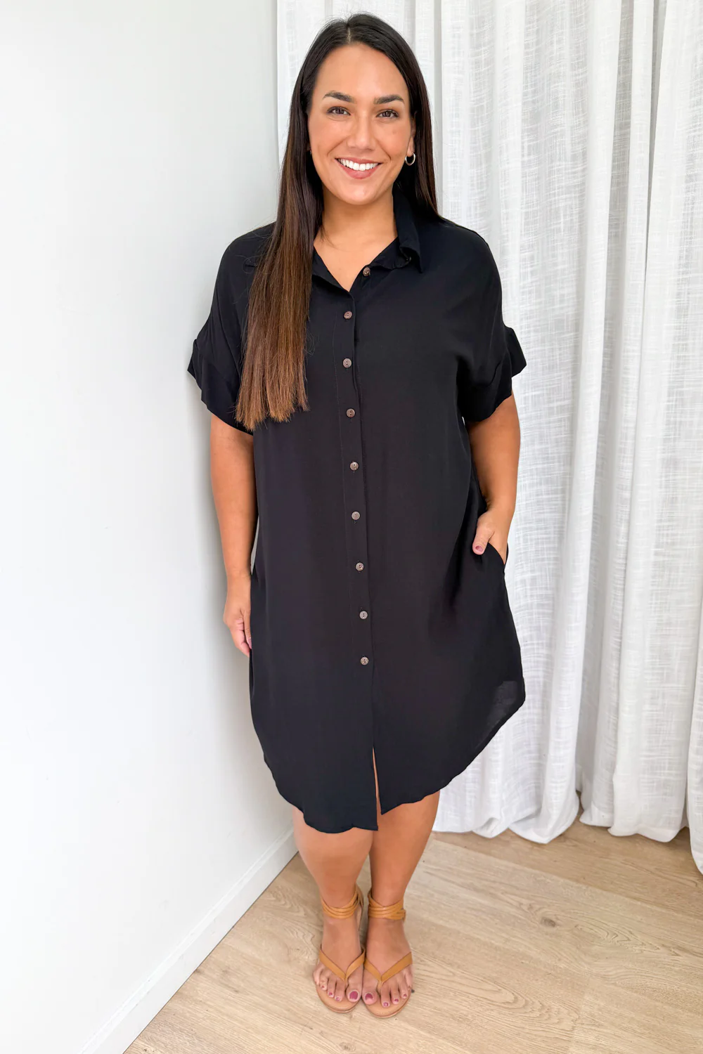 Paros Shirt Dress - Black - Image 10