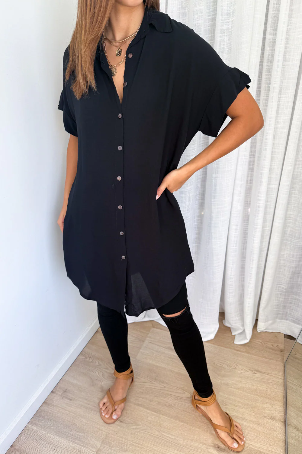 Paros Shirt Dress - Black - Image 3