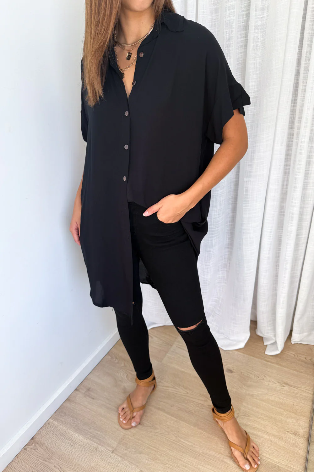 Paros Shirt Dress - Black - Image 4