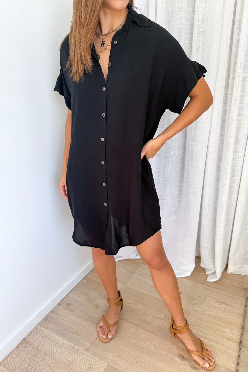 Paros Shirt Dress - Black - Image 5