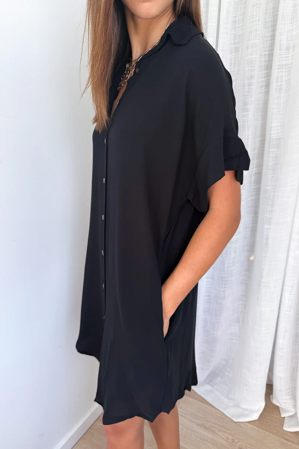 Paros Shirt Dress - Black - Image 6