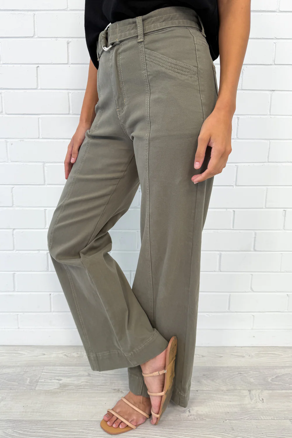 Penny Wide Leg Jeans - Khaki Denim - Image 9