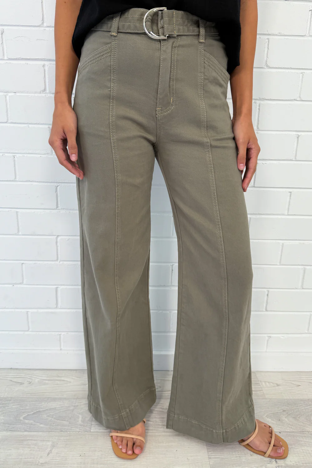 Penny Wide Leg Jeans - Khaki Denim - Image 10