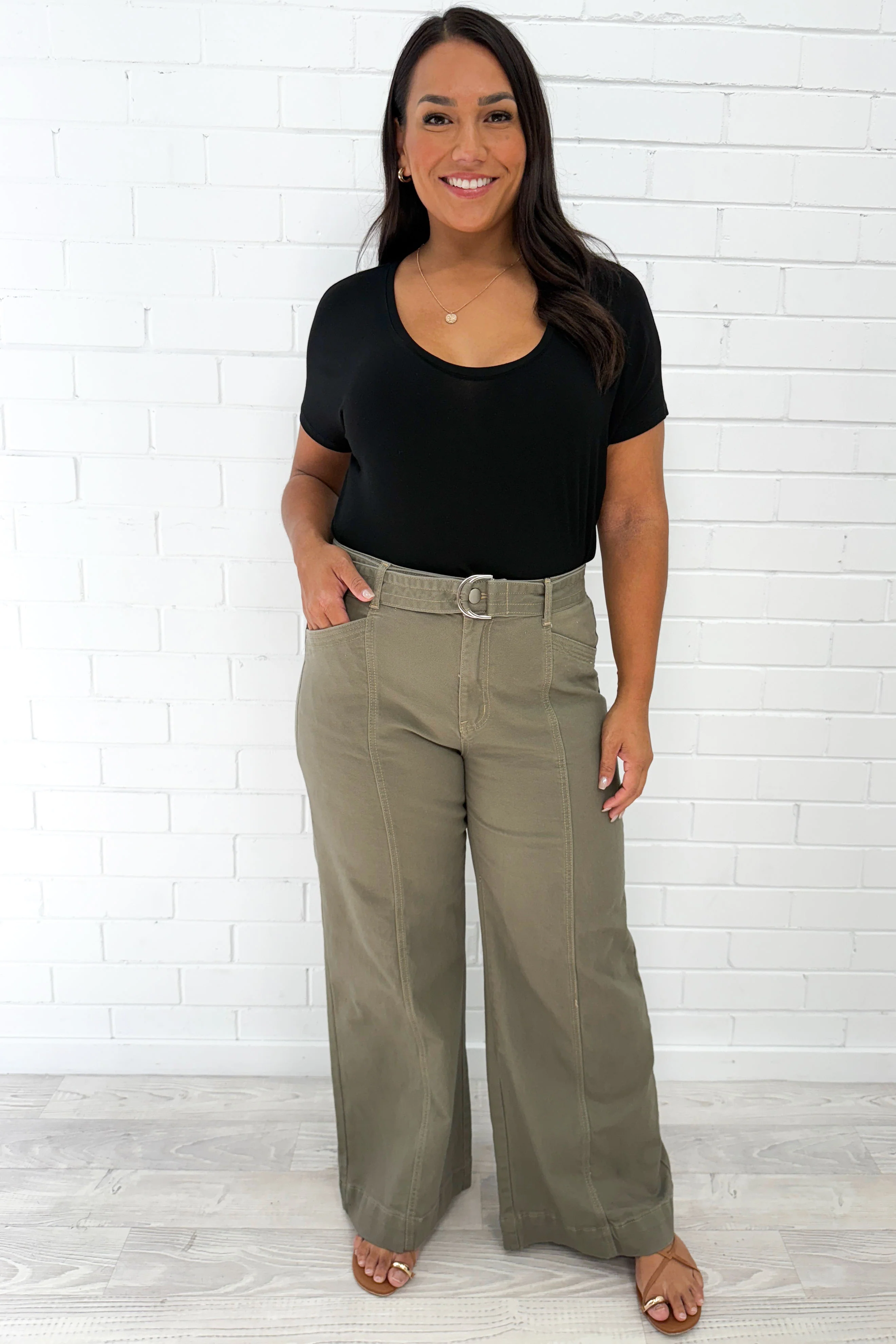 Penny Wide Leg Jeans - Khaki Denim - Image 11
