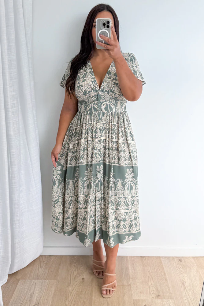 Pip Dress - Green Abstract Palm - Image 7