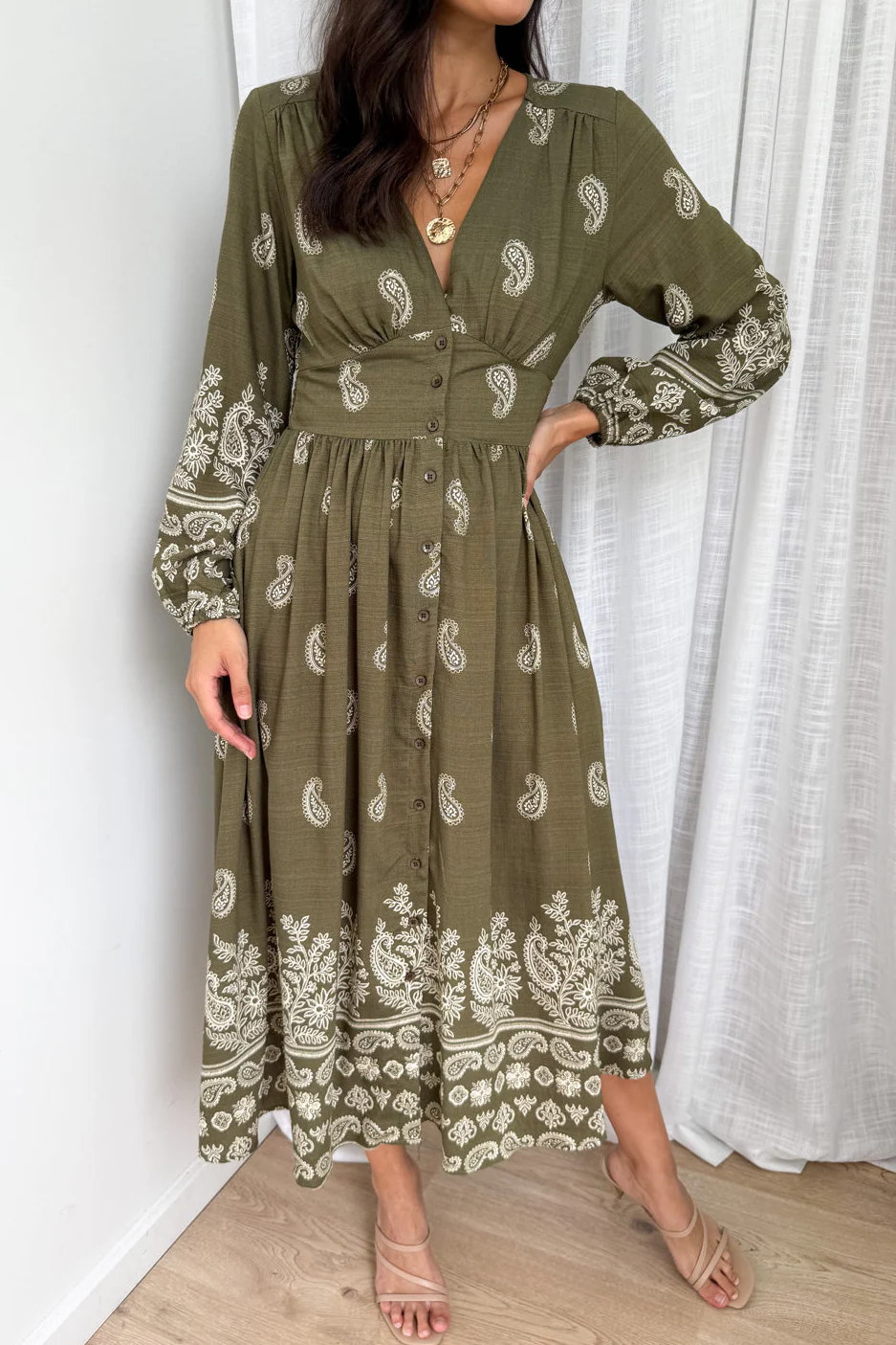 Piper Lane Dress - Khaki Boho - Image 2