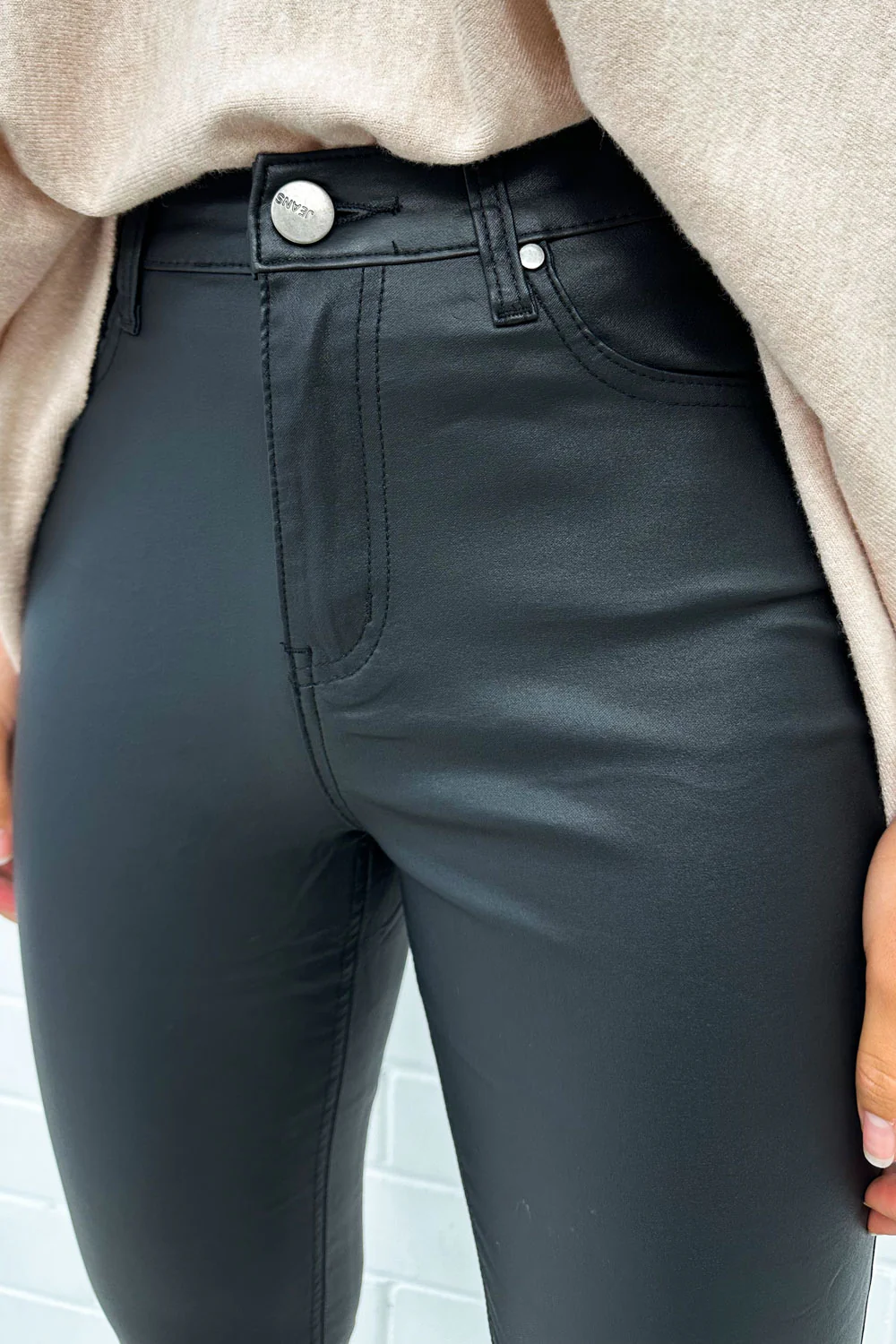 Pippa Wet Look Skinny Jeans - Black - Image 2