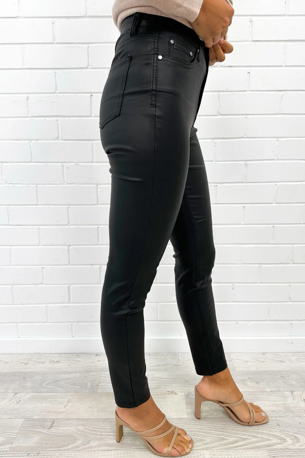 Pippa Wet Look Skinny Jeans - Black - Image 4