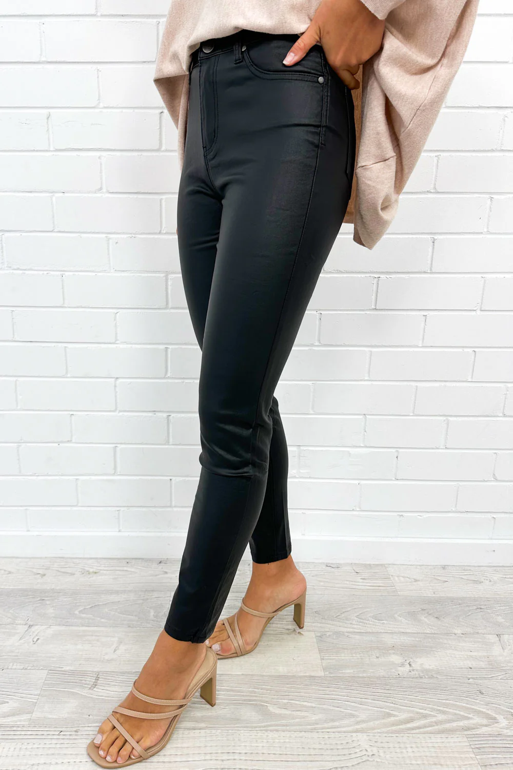 Pippa Wet Look Skinny Jeans - Black - Image 5