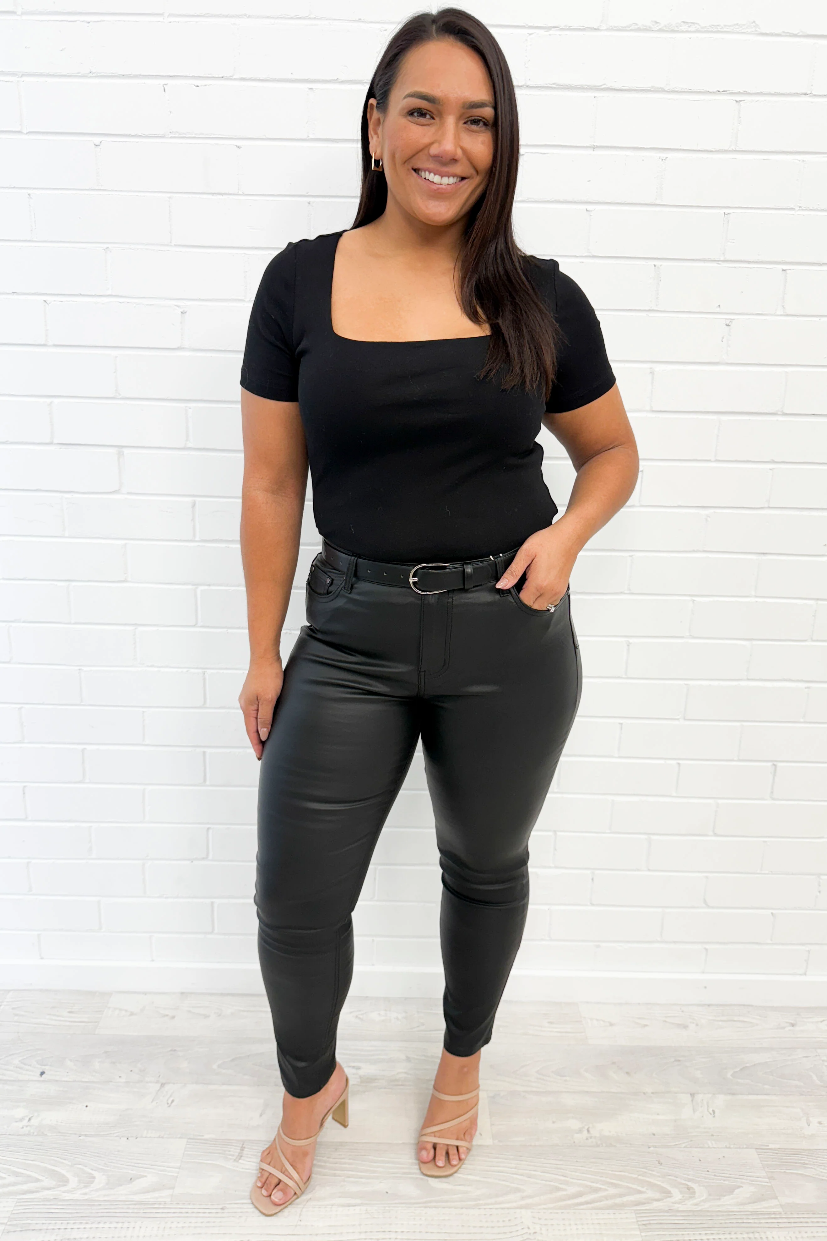 Pippa Wet Look Skinny Jeans - Black - Image 7