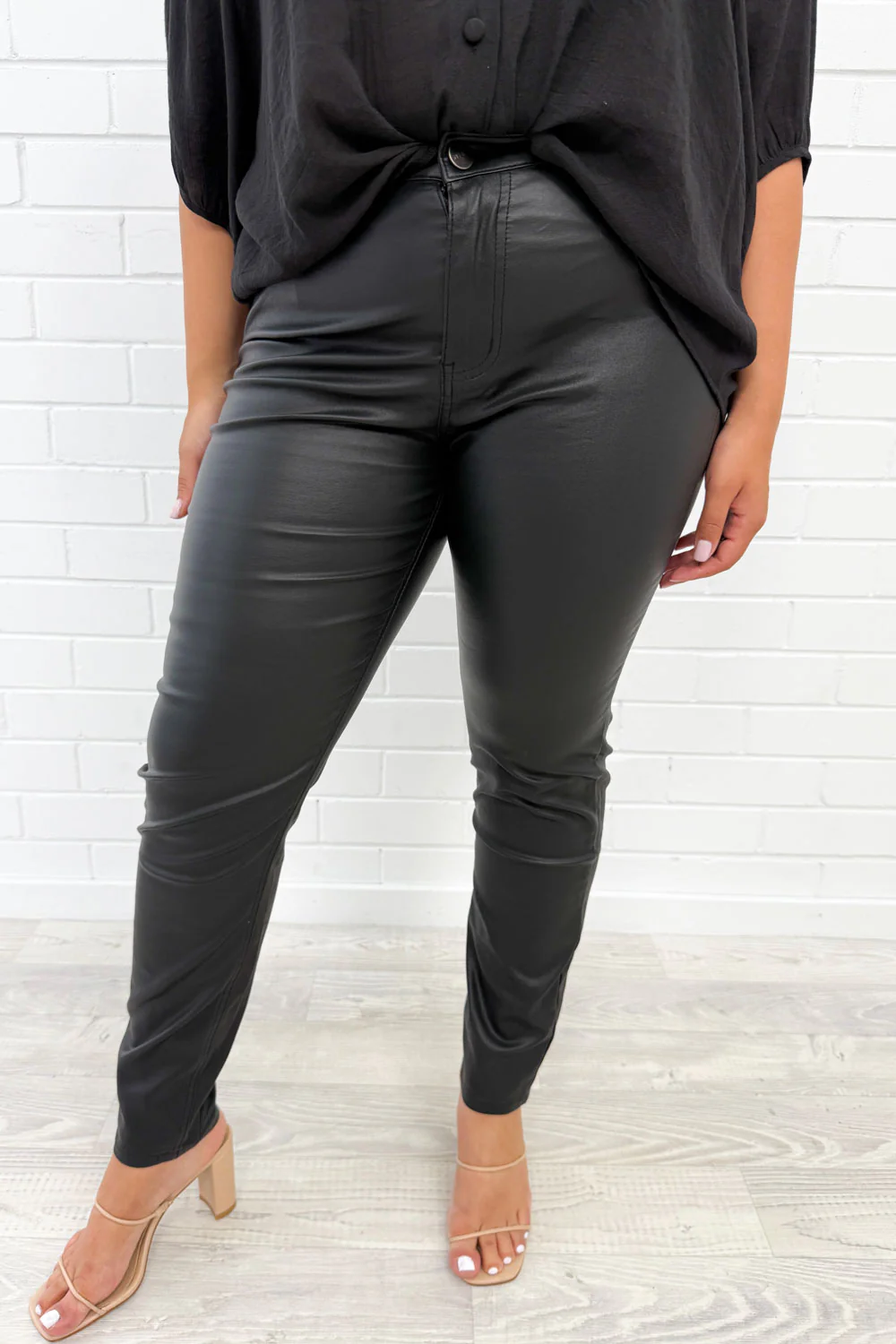 Pippa Wet Look Skinny Jeans - Black - Image 8