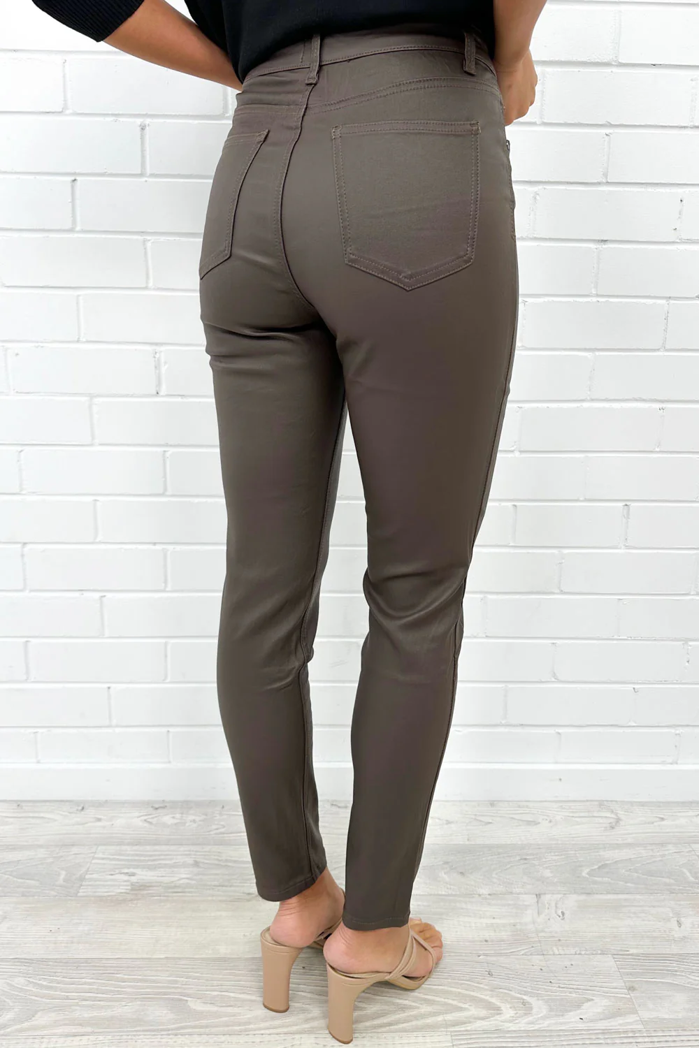 Pippa Wet Look Skinny Jeans - Chocolate - Image 10