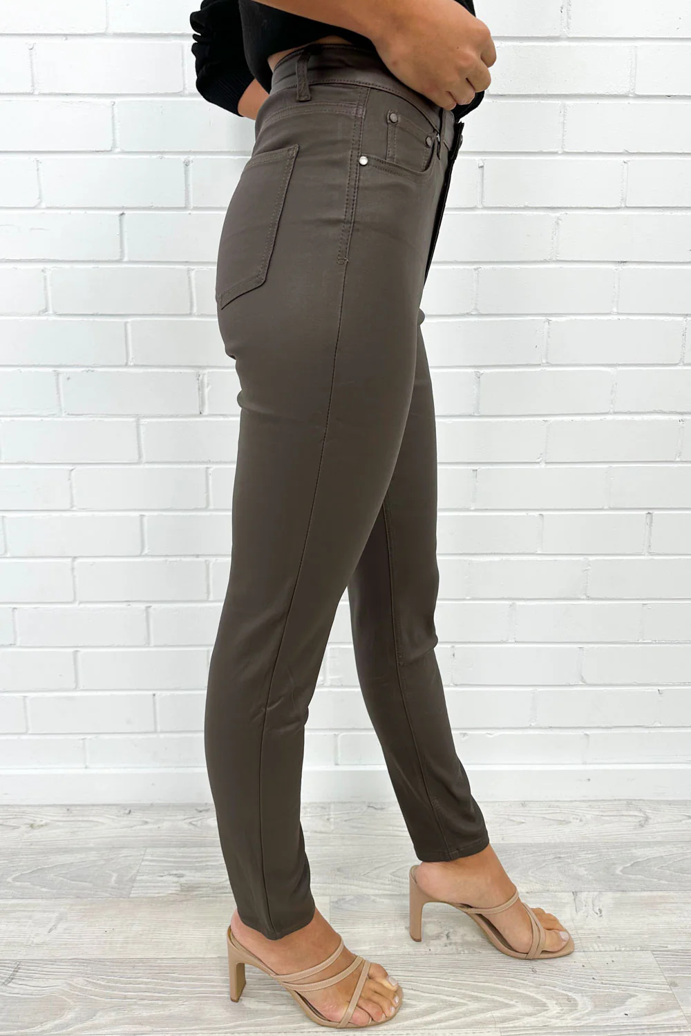 Pippa Wet Look Skinny Jeans - Chocolate - Image 11