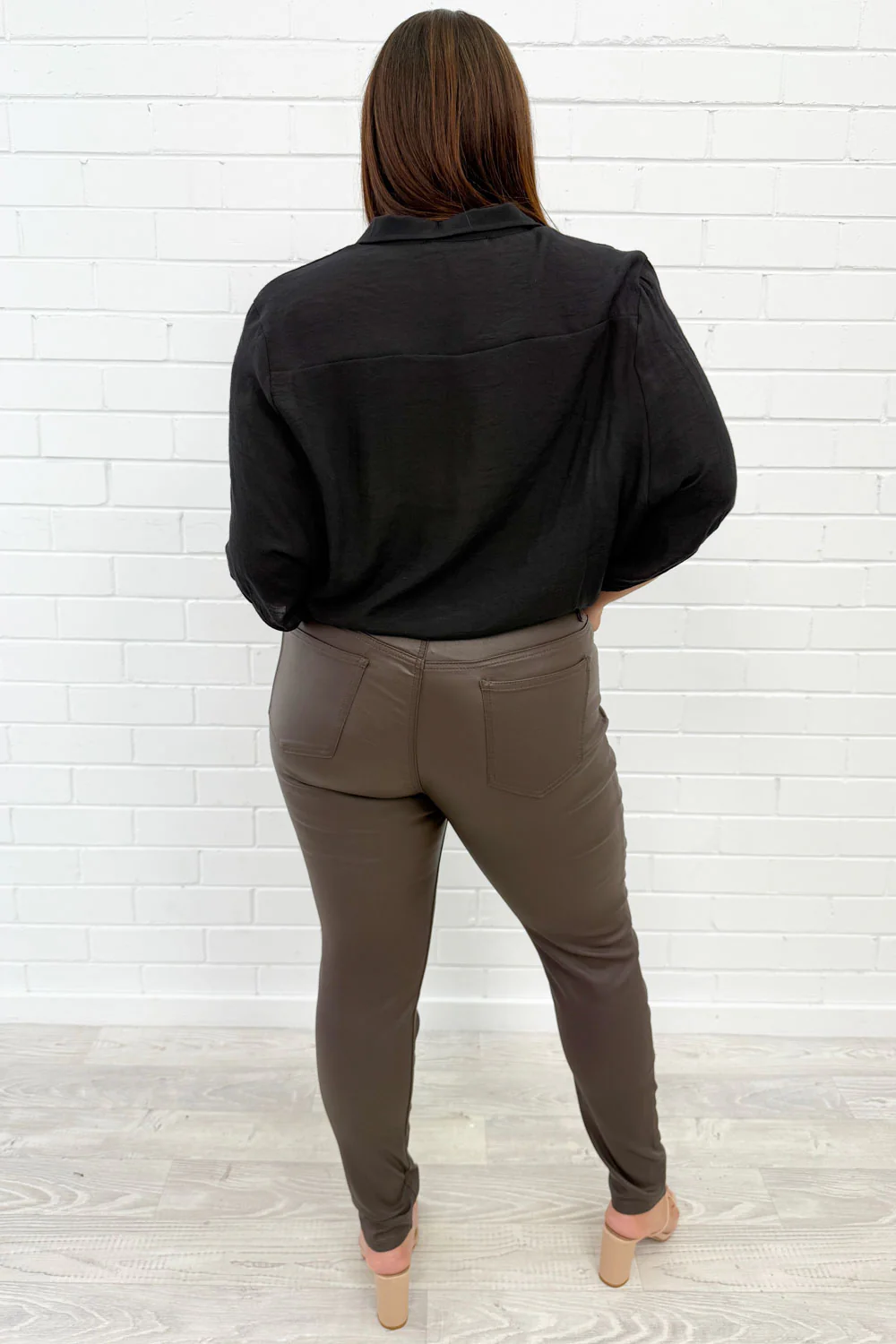 Pippa Wet Look Skinny Jeans - Chocolate - Image 4
