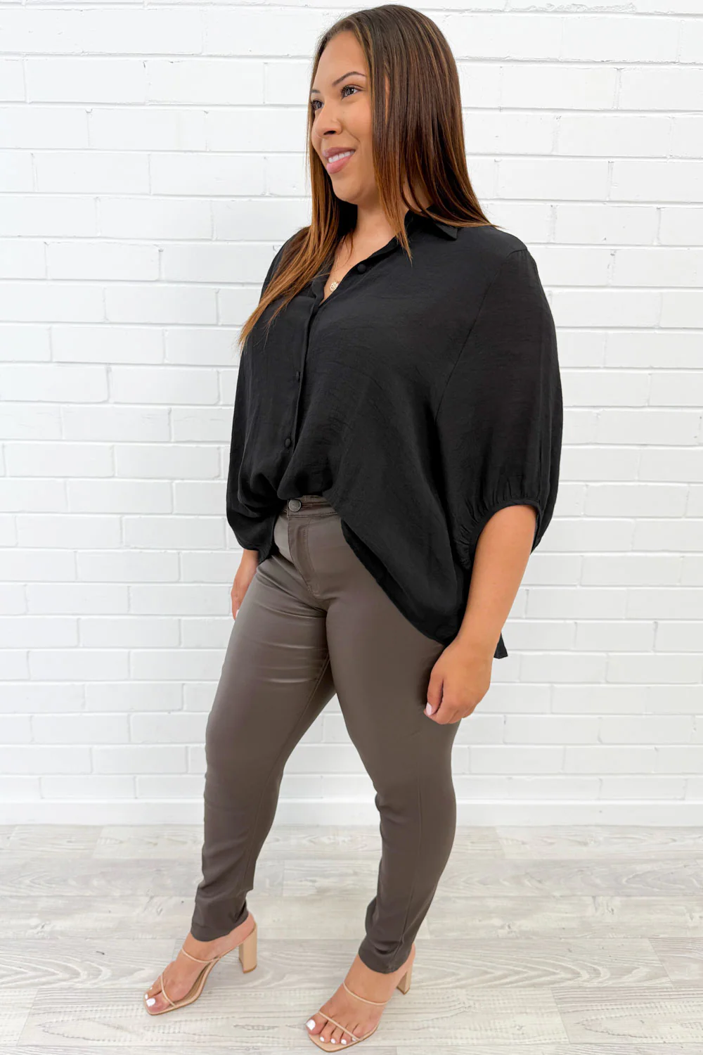 Pippa Wet Look Skinny Jeans - Chocolate - Image 6