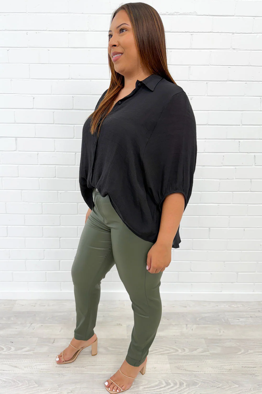 Pippa Wet Look Skinny Jeans - Khaki - Image 10