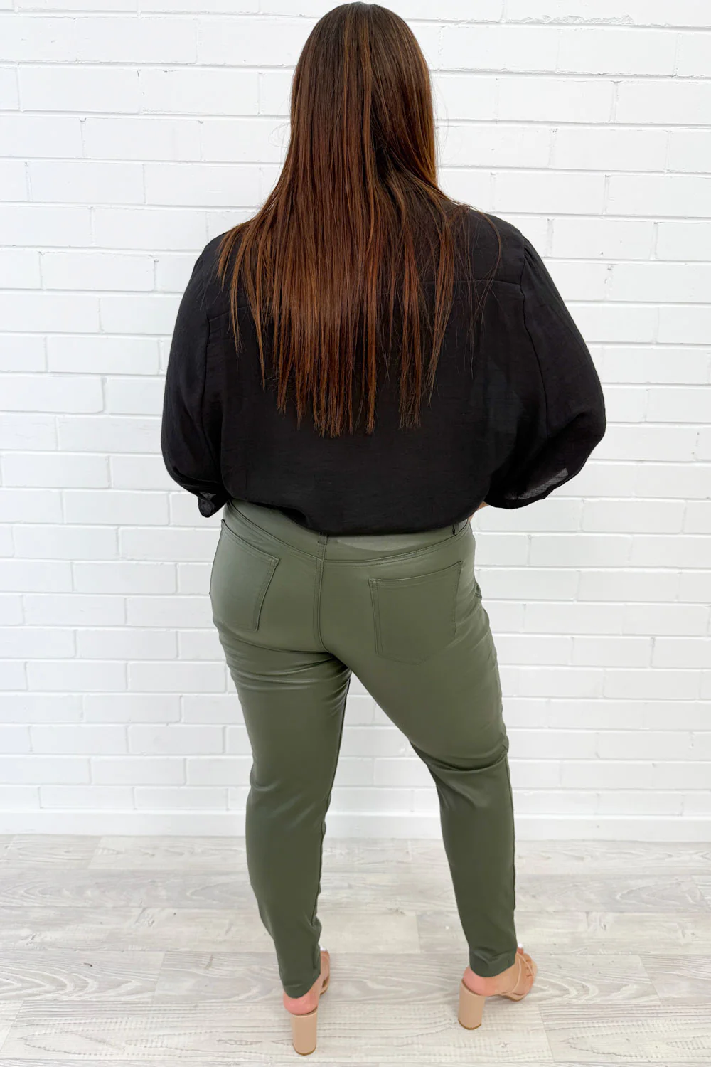 Pippa Wet Look Skinny Jeans - Khaki - Image 11